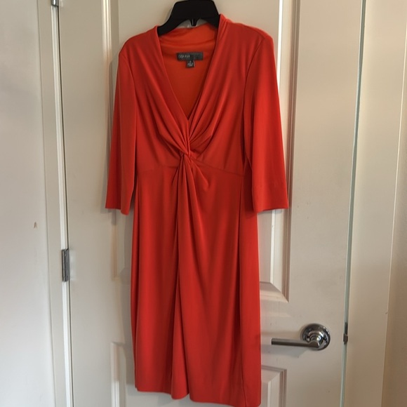 Donna Ricco Matte Jersey Faux Wrap Dress Cowl Neck Fiesta Orange - Picture 1 of 8